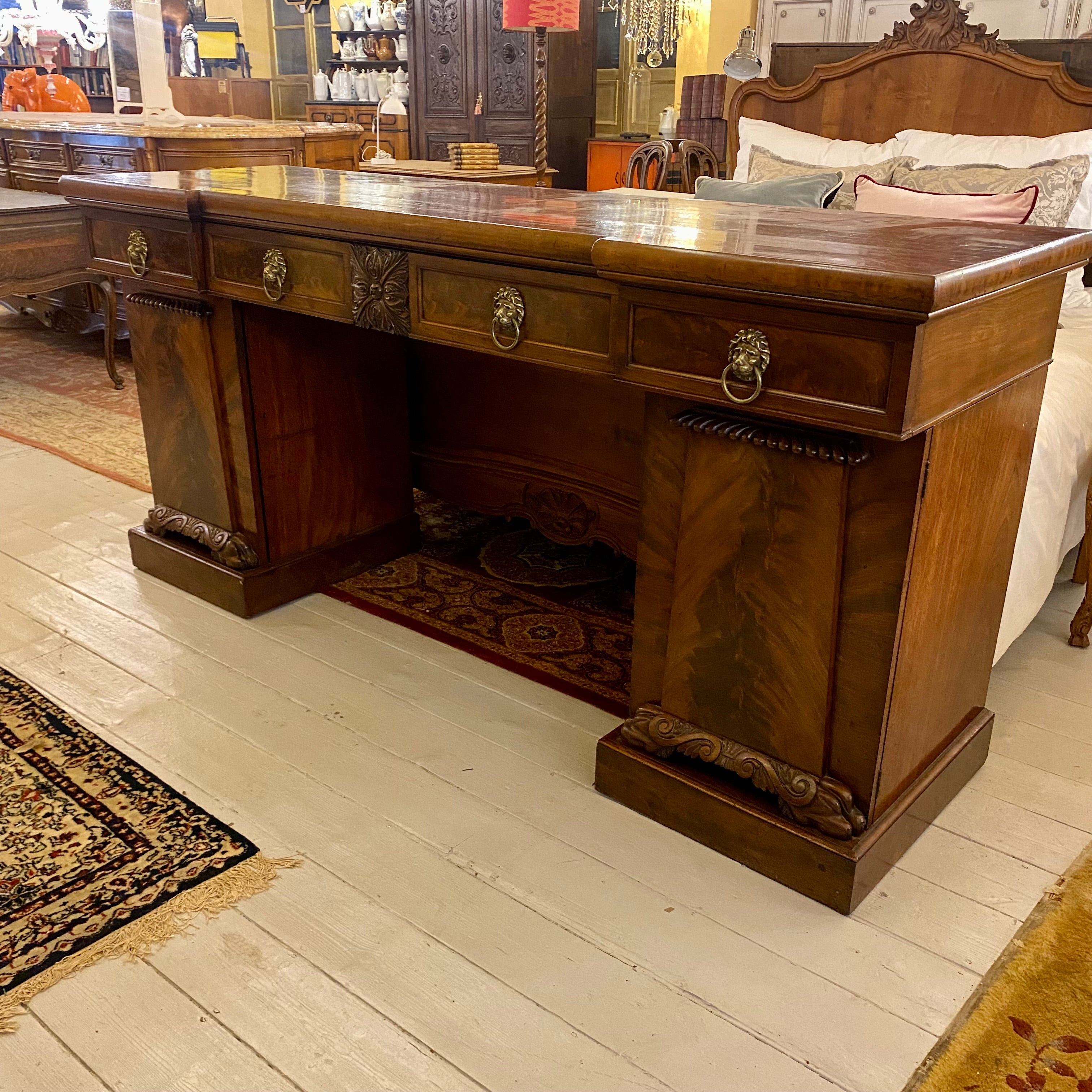 Victorian Mahogany Server with Carved Detail & Brass Handles