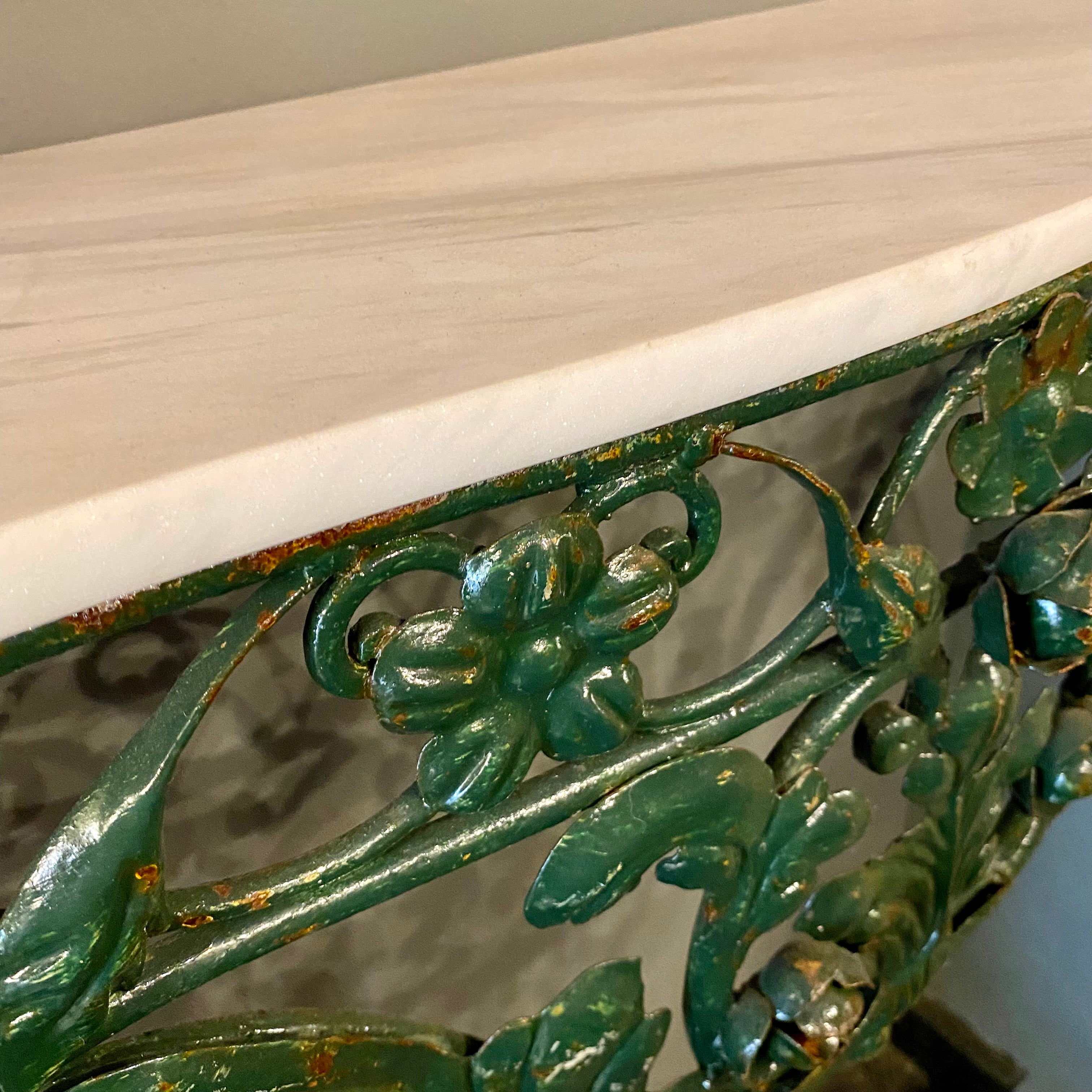 Bottle Green Wrought Iron Console with Marble Top