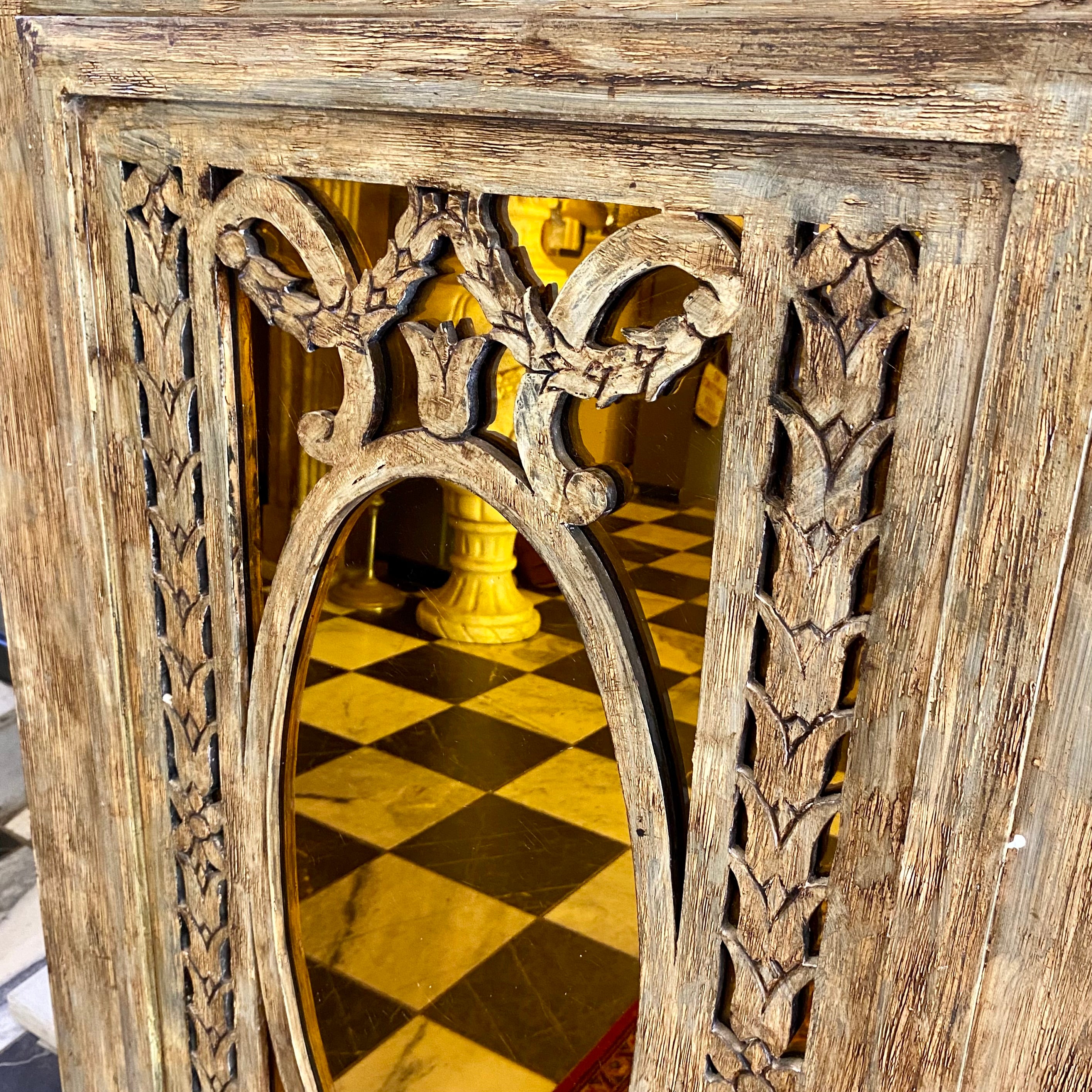 Aged Wood Mirror with Amber Glass