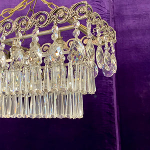 Rectangular Aged Nickel & Crystal Waterfall Chandelier