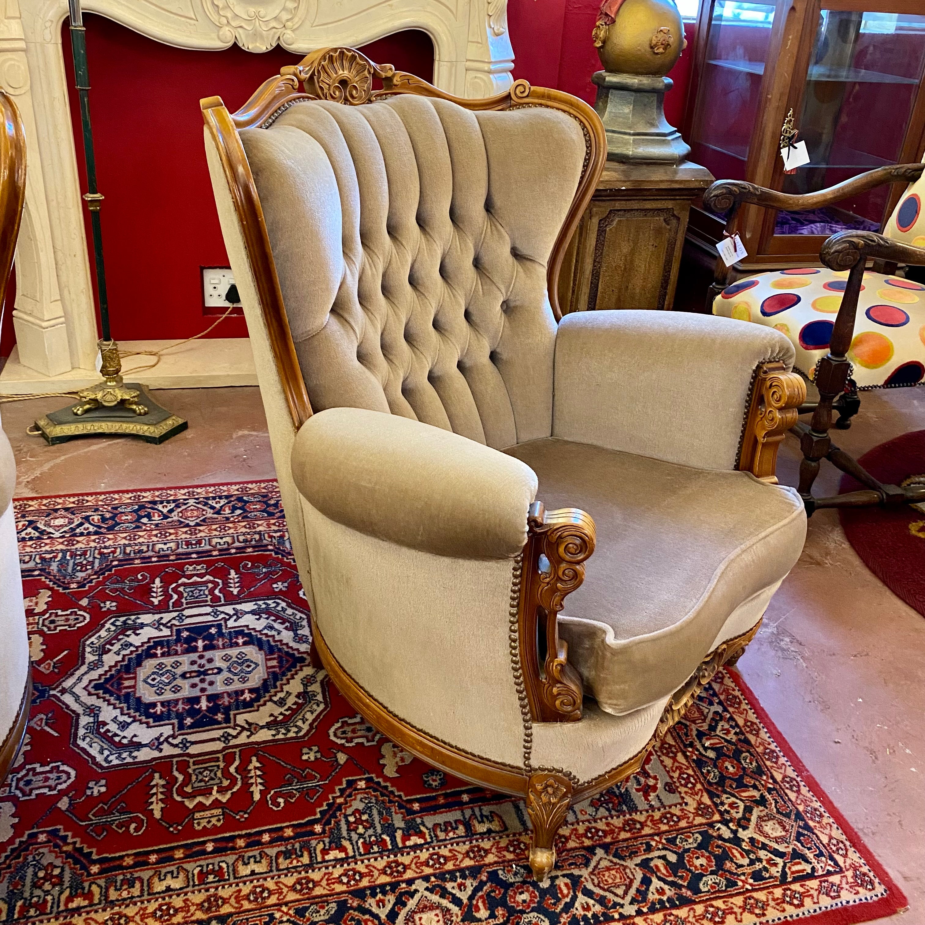 A Deep Button Walnut Armchair - SOLD