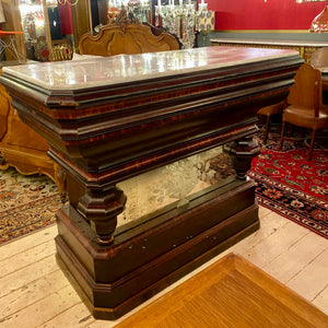 Early 20th Century Mahogany Bar with Marble Top & Detailed Mirror - SOLD