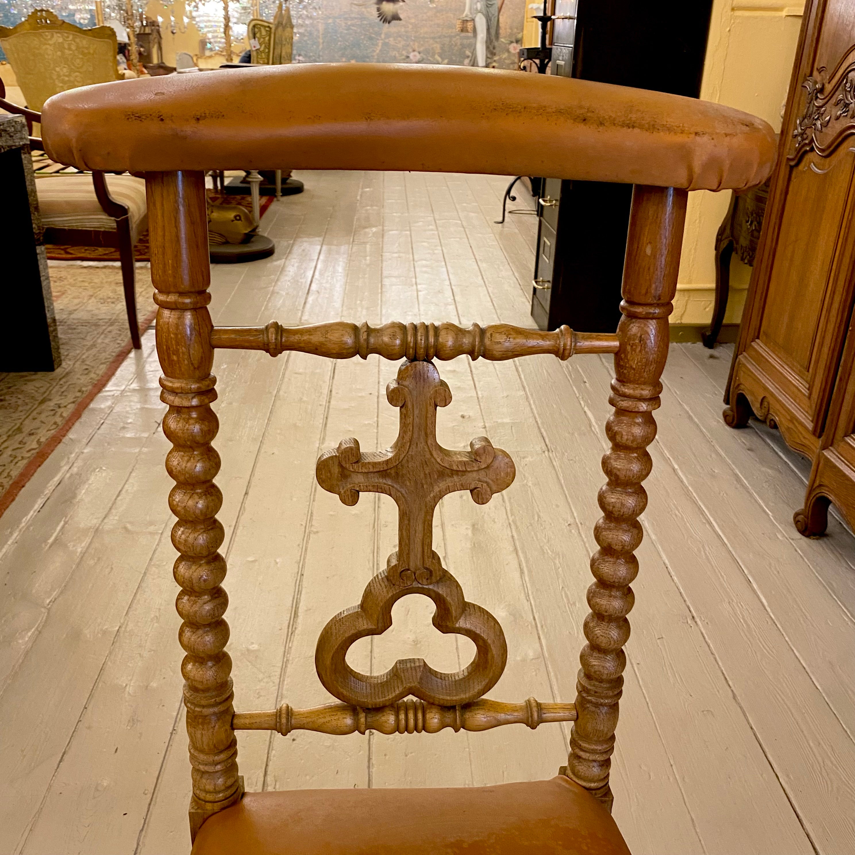 Set of Antique Oak & Leather Chairs