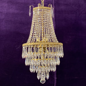 Aged Brass and Crystal Neoclassical Chandelier