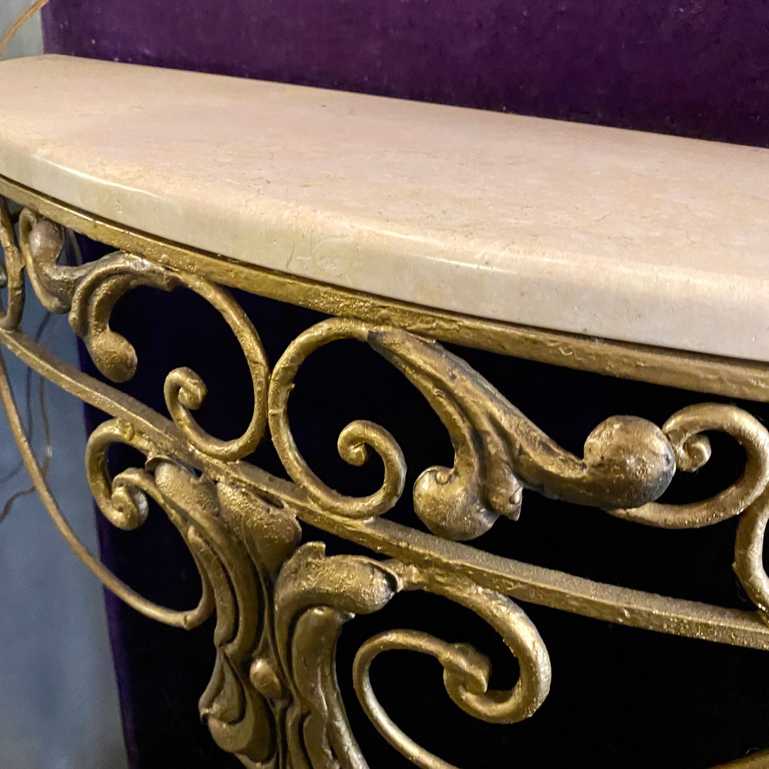 Gilt Painted Wrought Iron Console with Marble Top