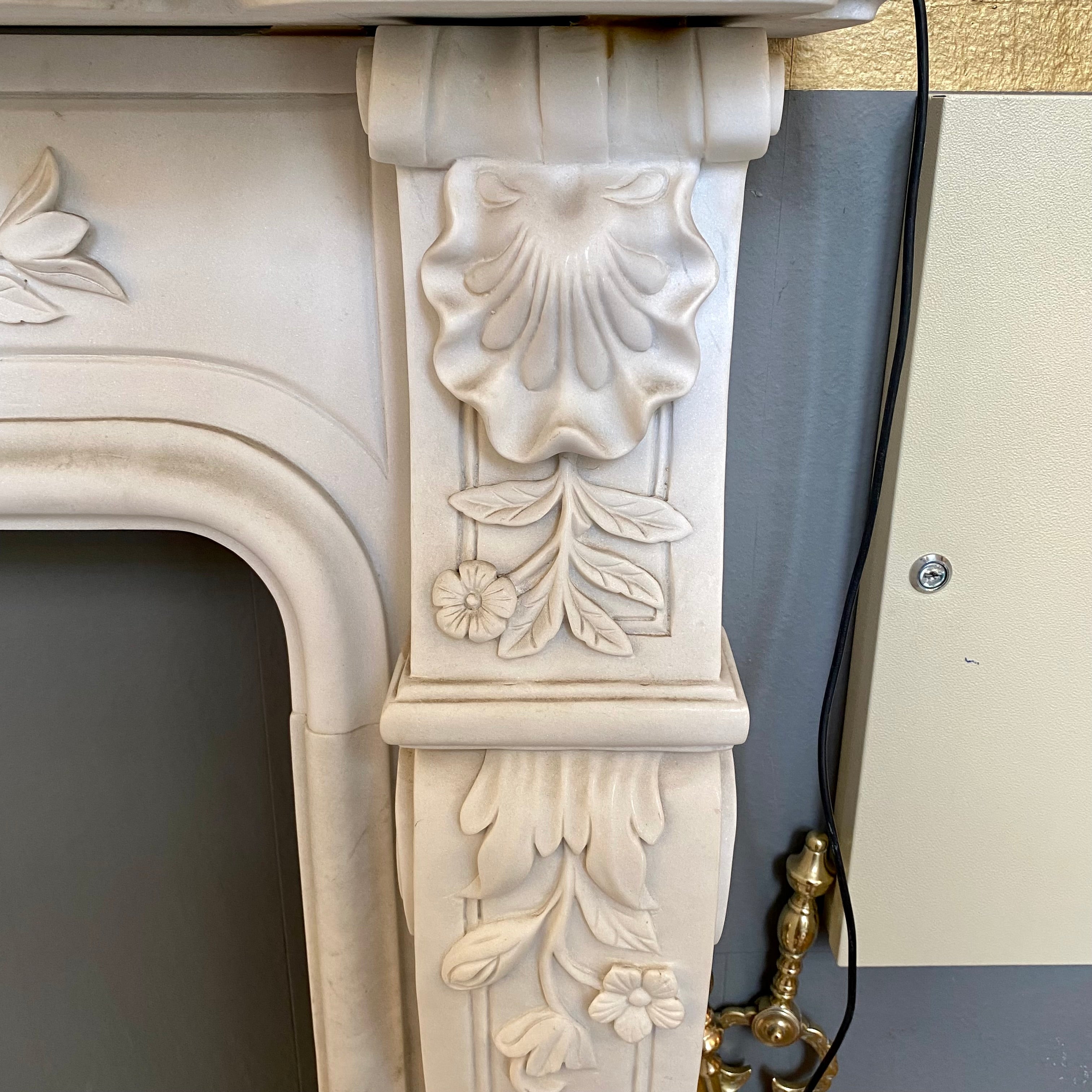 White Marble Hand Carved Fireplace Surround - SOLD