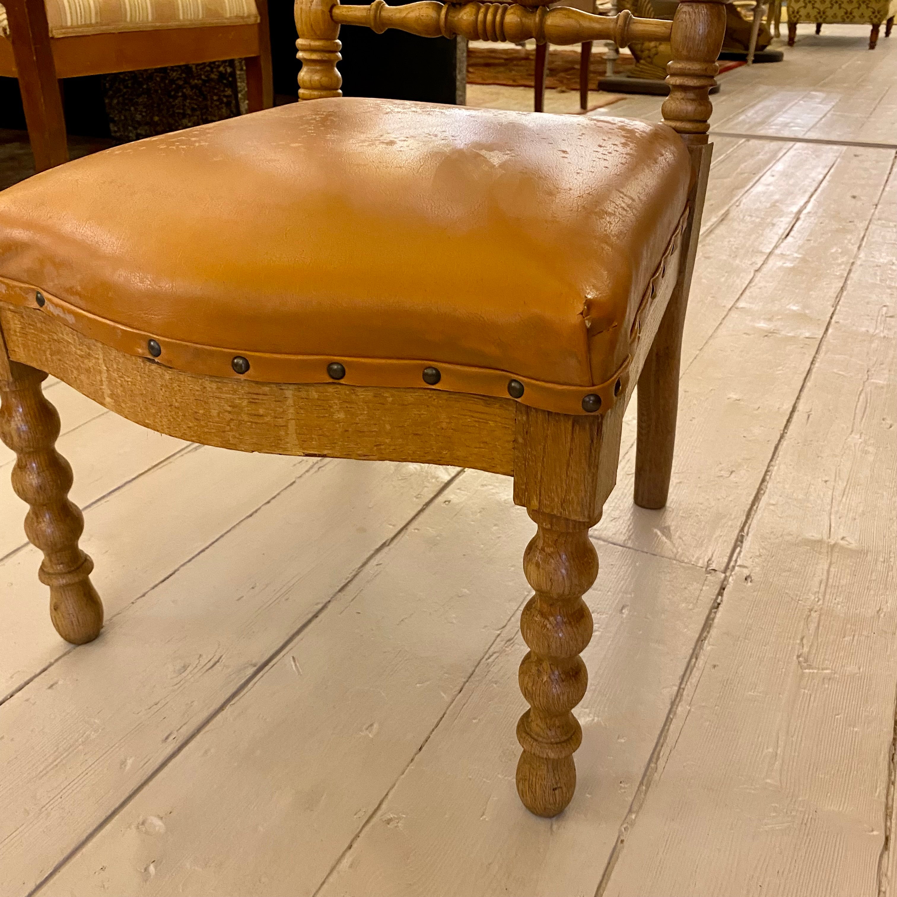 Set of Antique Oak & Leather Chairs