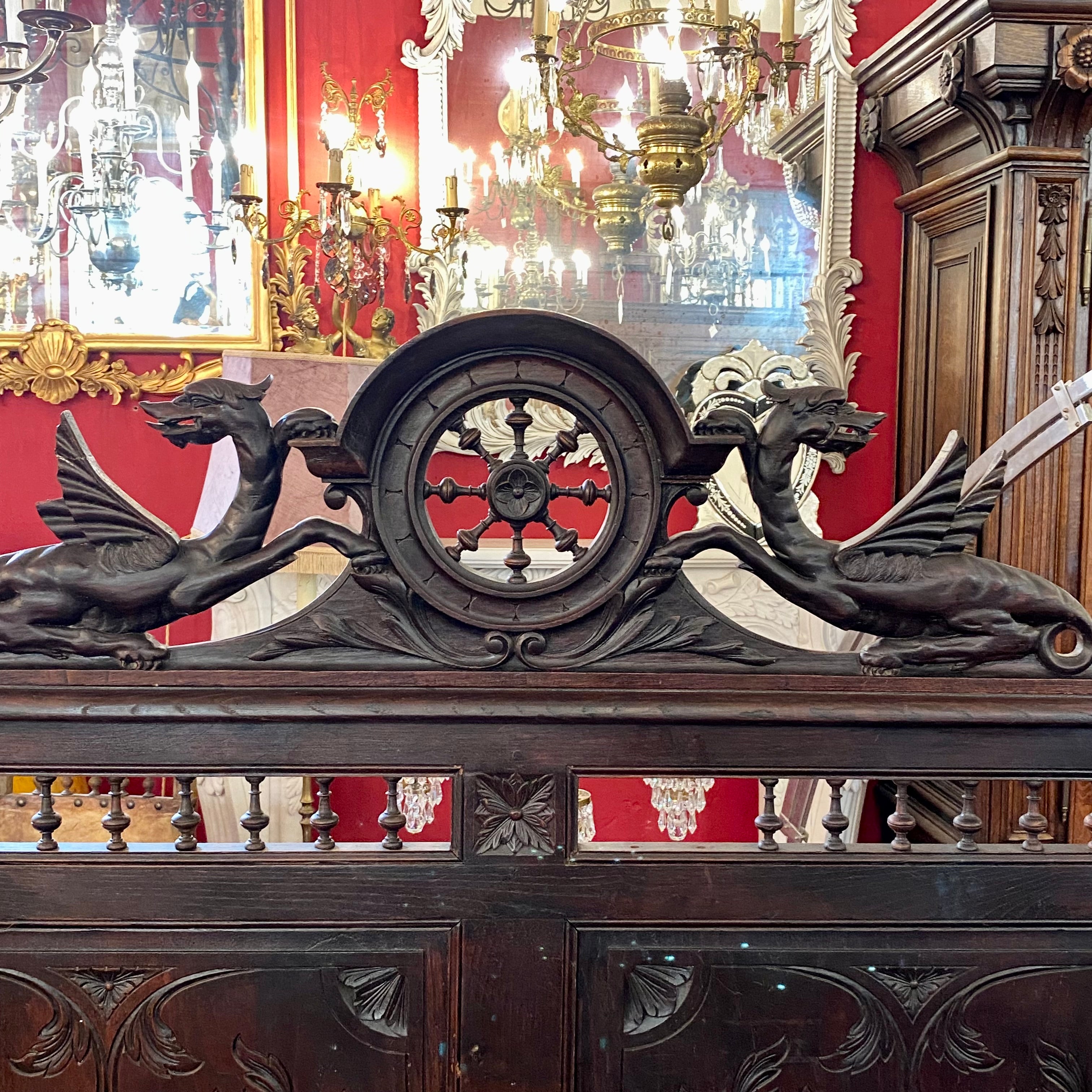 Incredible Antique Breton French Oak Bed & Nightstand