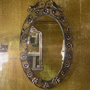 A Wrought Iron Mirror with Silver Detailing - SOLD