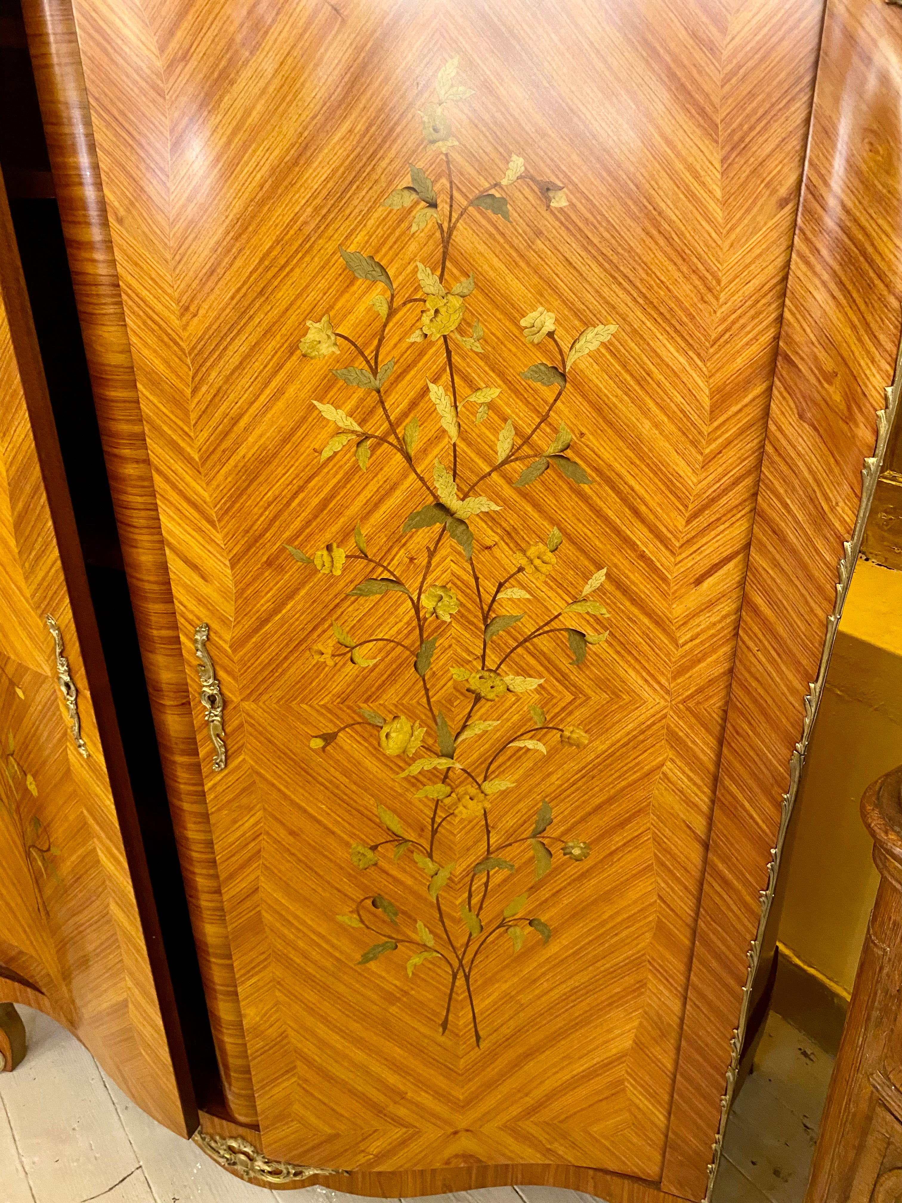 Antique Rosewood Cabinet with Delicate Inlay Detail & Brass Castings