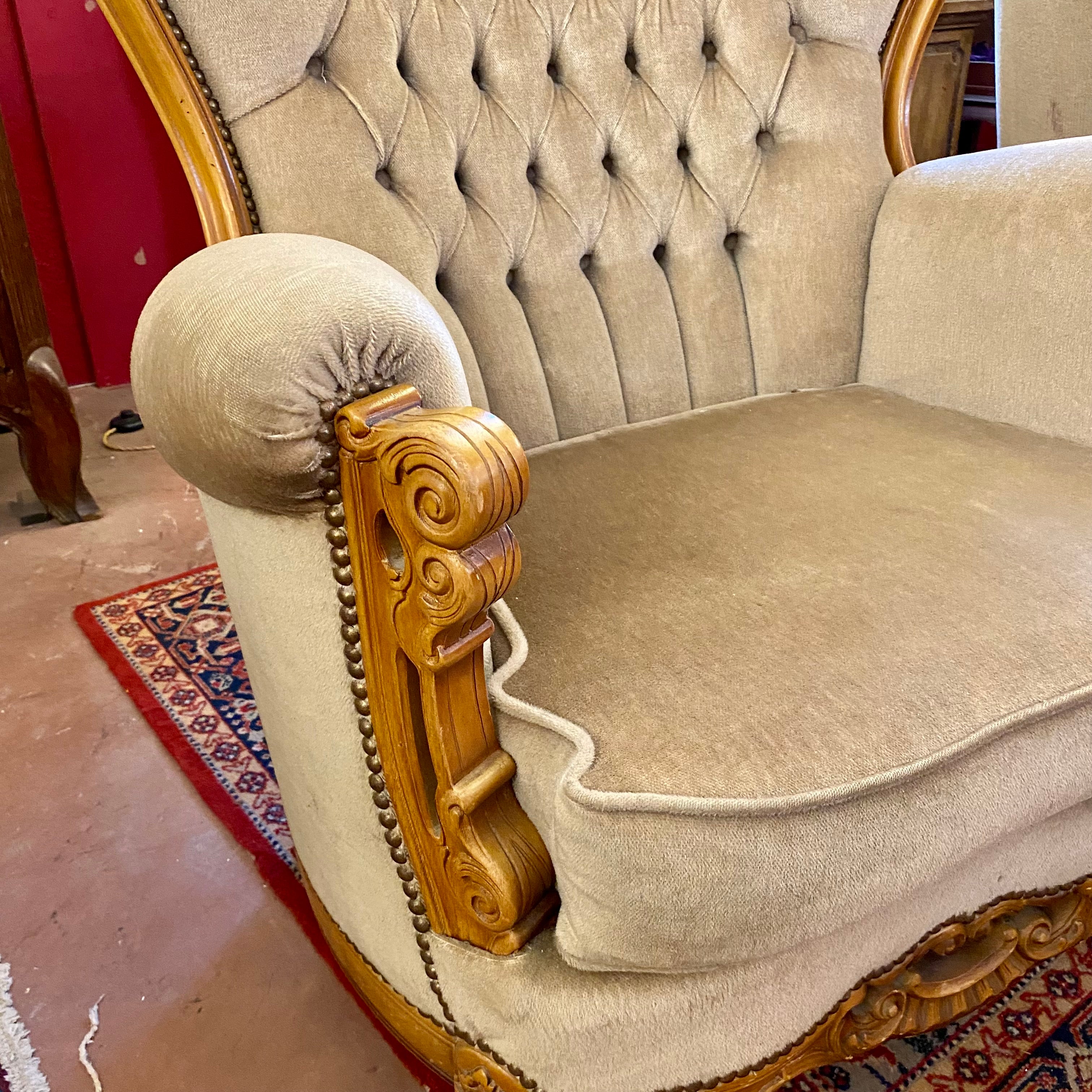 A Deep Button Walnut Armchair - SOLD