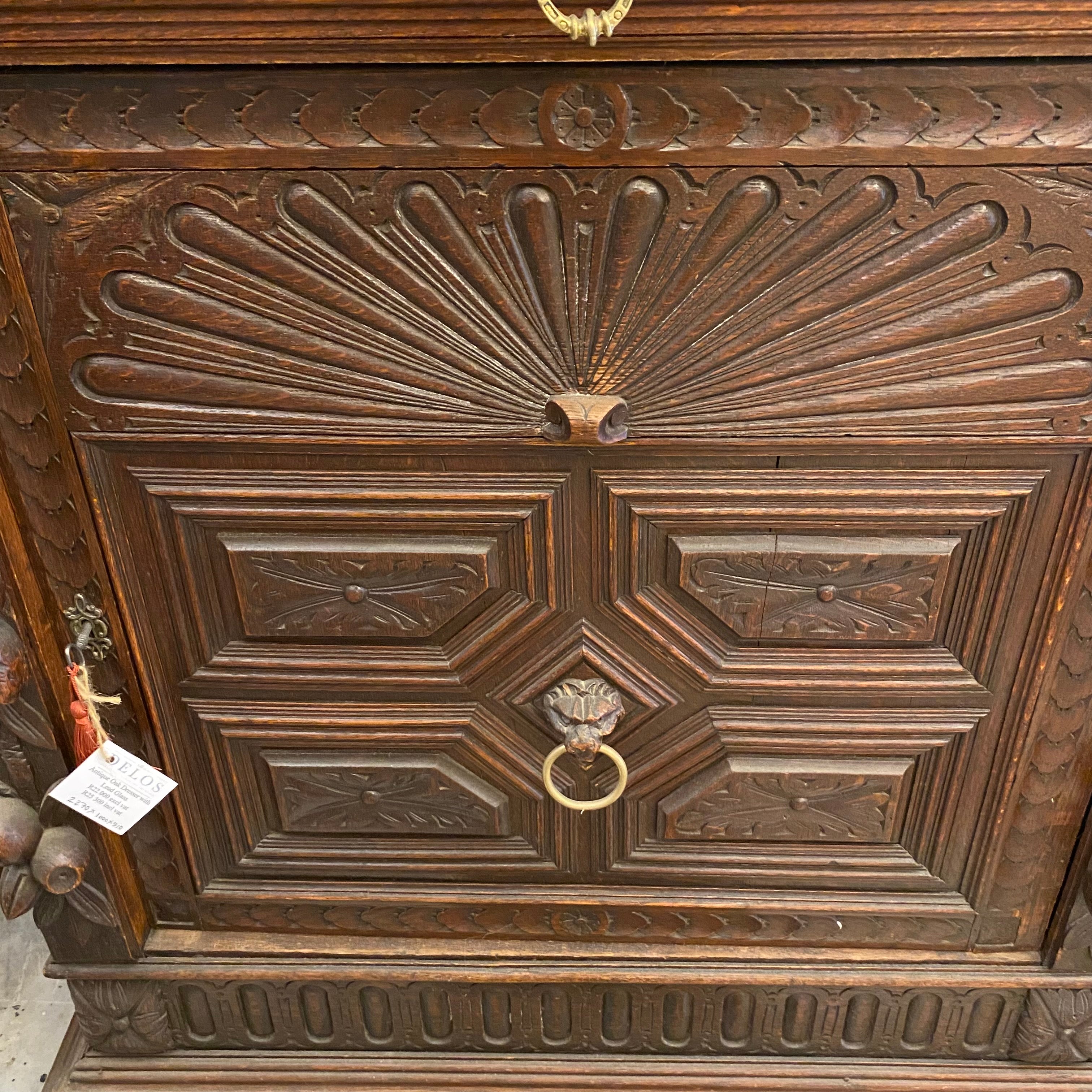 Antique Oak Dresser with Lead Glass