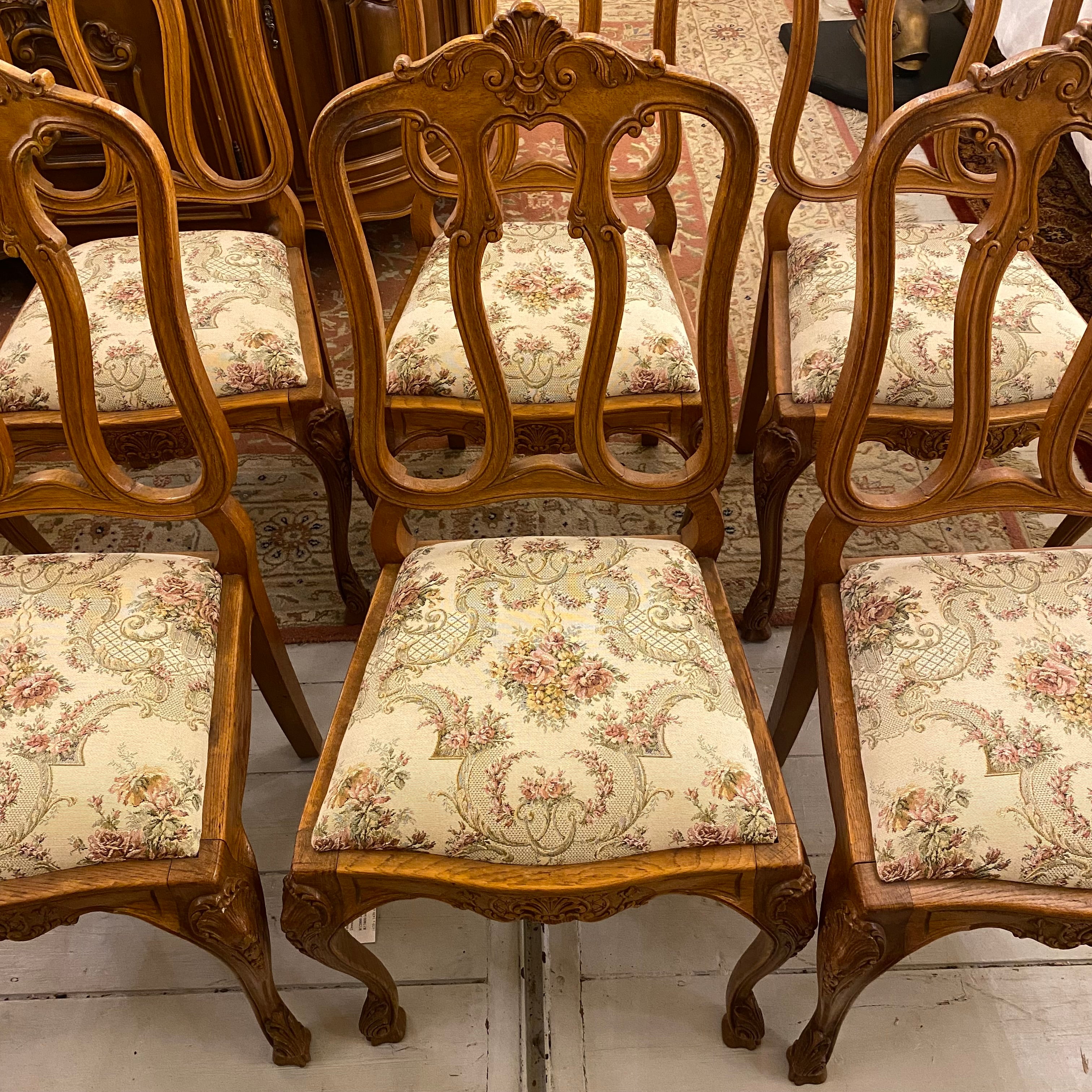 Antique French Oak Dining Chairs (Six)