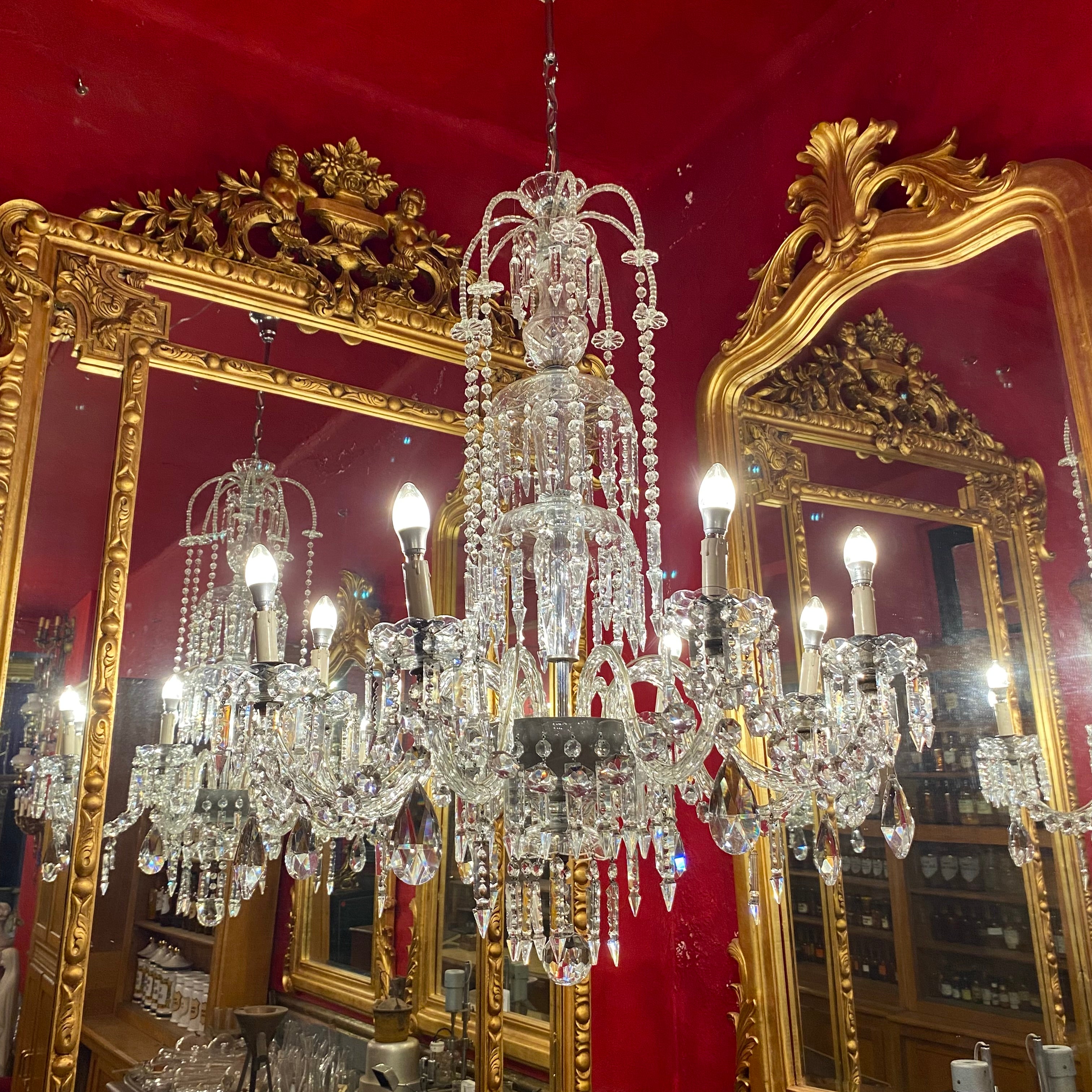 Very Rare 1930's Bohemian Czeckoslovakian Glass and Crystal Chandelier with Original Crystals