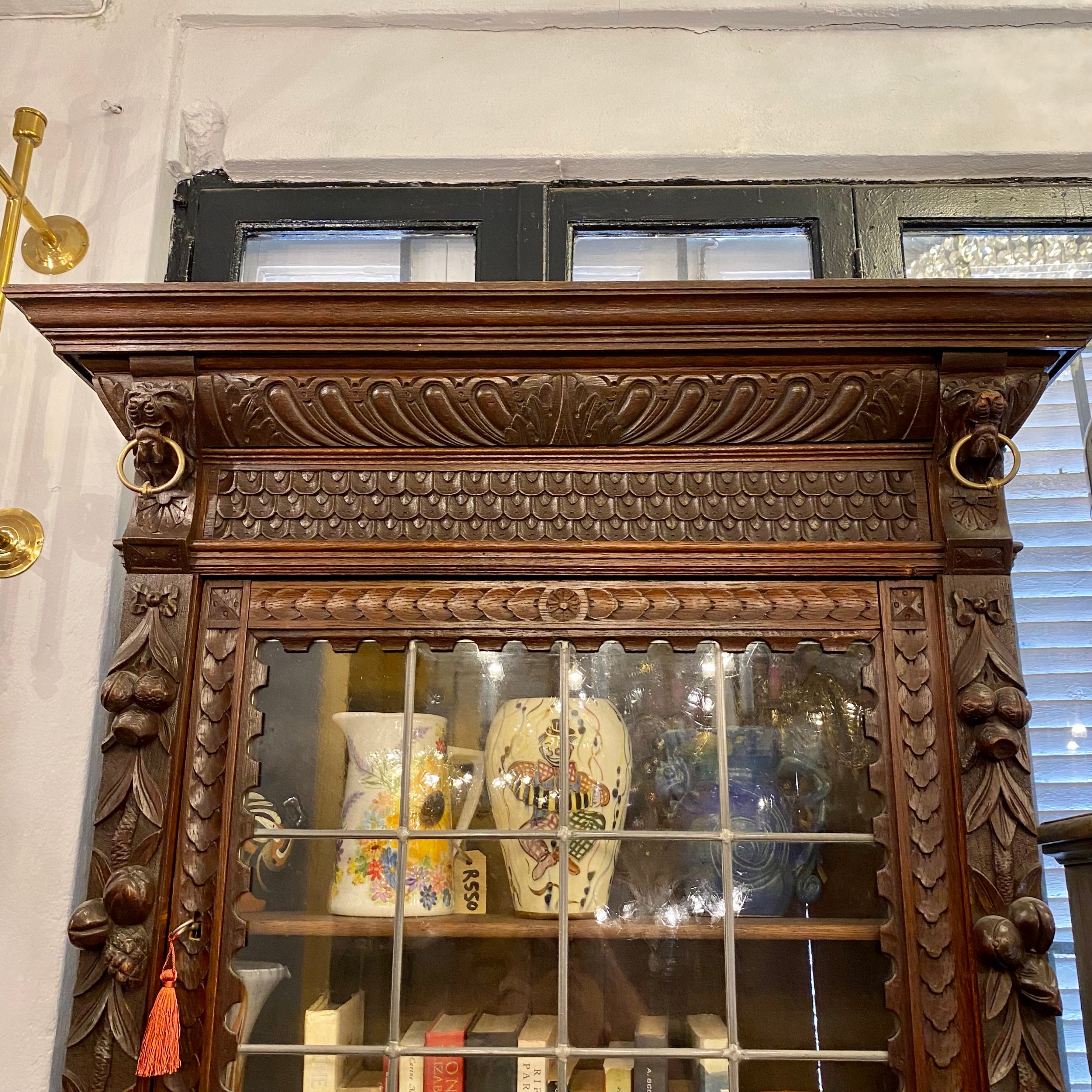 Antique Oak Dresser with Lead Glass