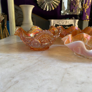 Set of Orange Carnival Glass Dishes