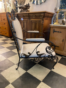 Wrought Iron Armchair with Faux Ostrich Upholstery - SOLD