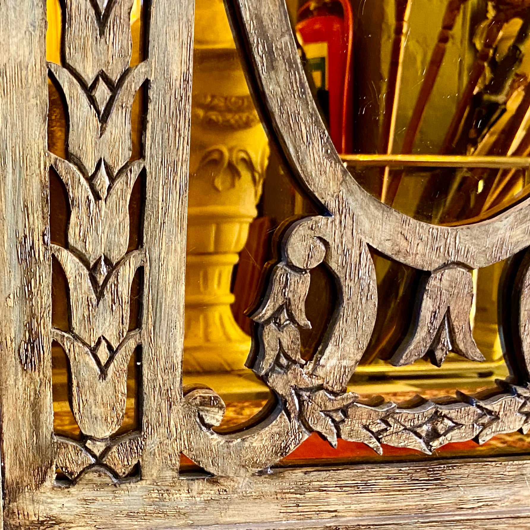 Aged Wood Mirror with Amber Glass