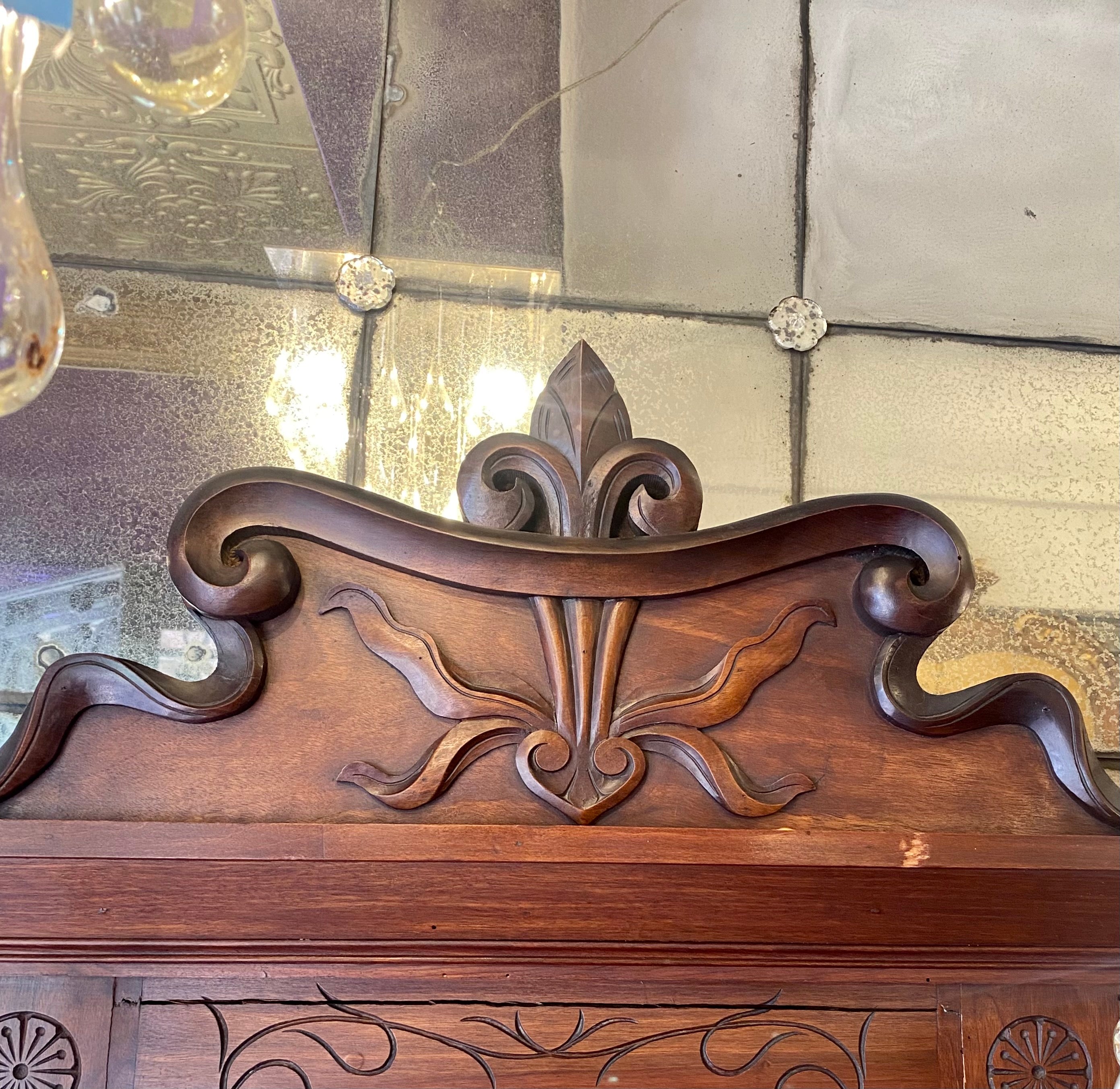 Antique Mahogany Hall Stand with Unusual Brass Hooks & Marble Top