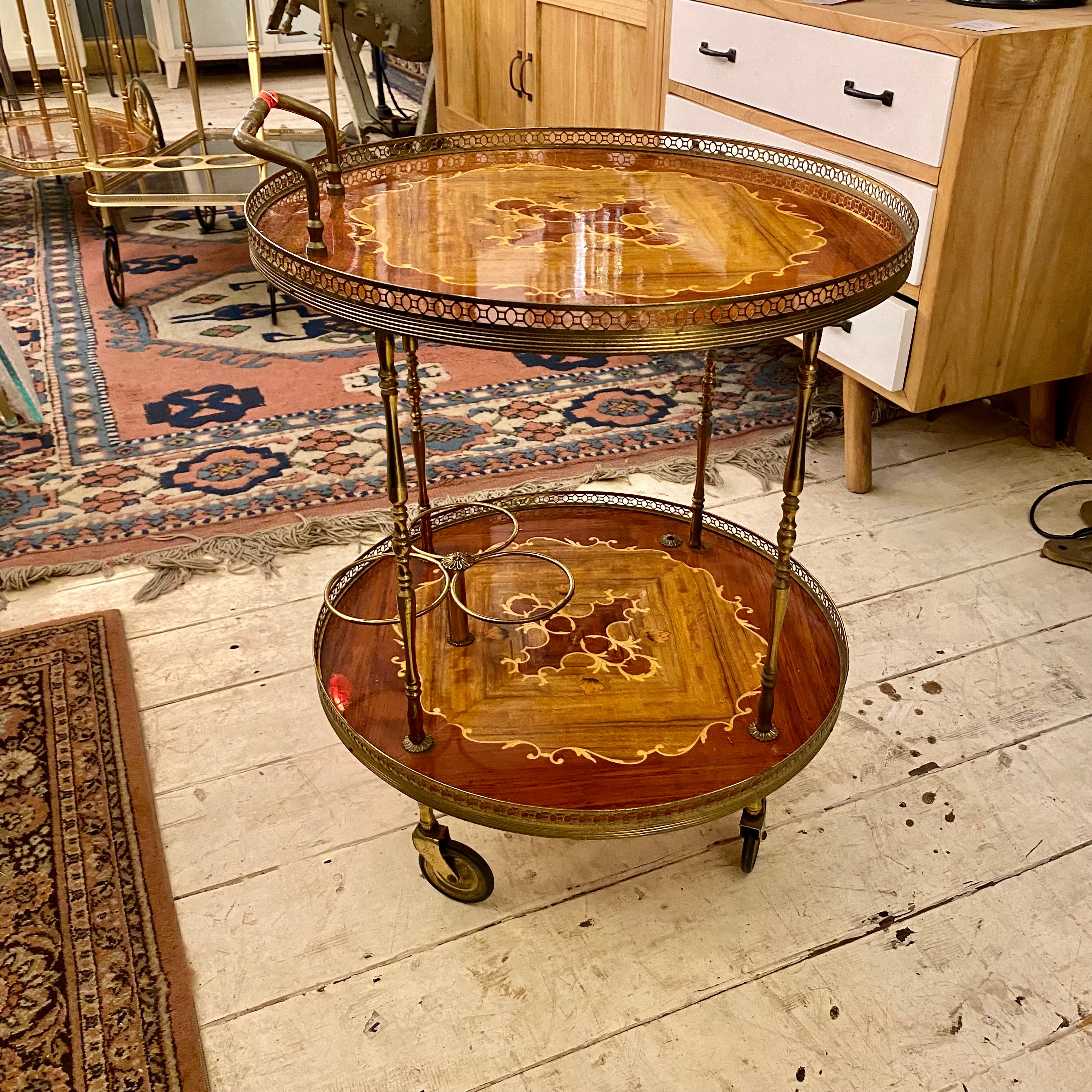 Antique Polished Inlaid Drinks Trolley - SOLD