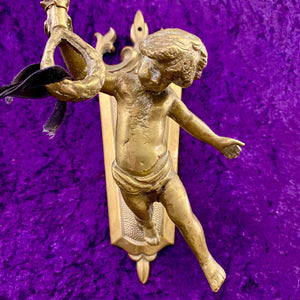 Antique Brass Cherub Wall Light - SOLD