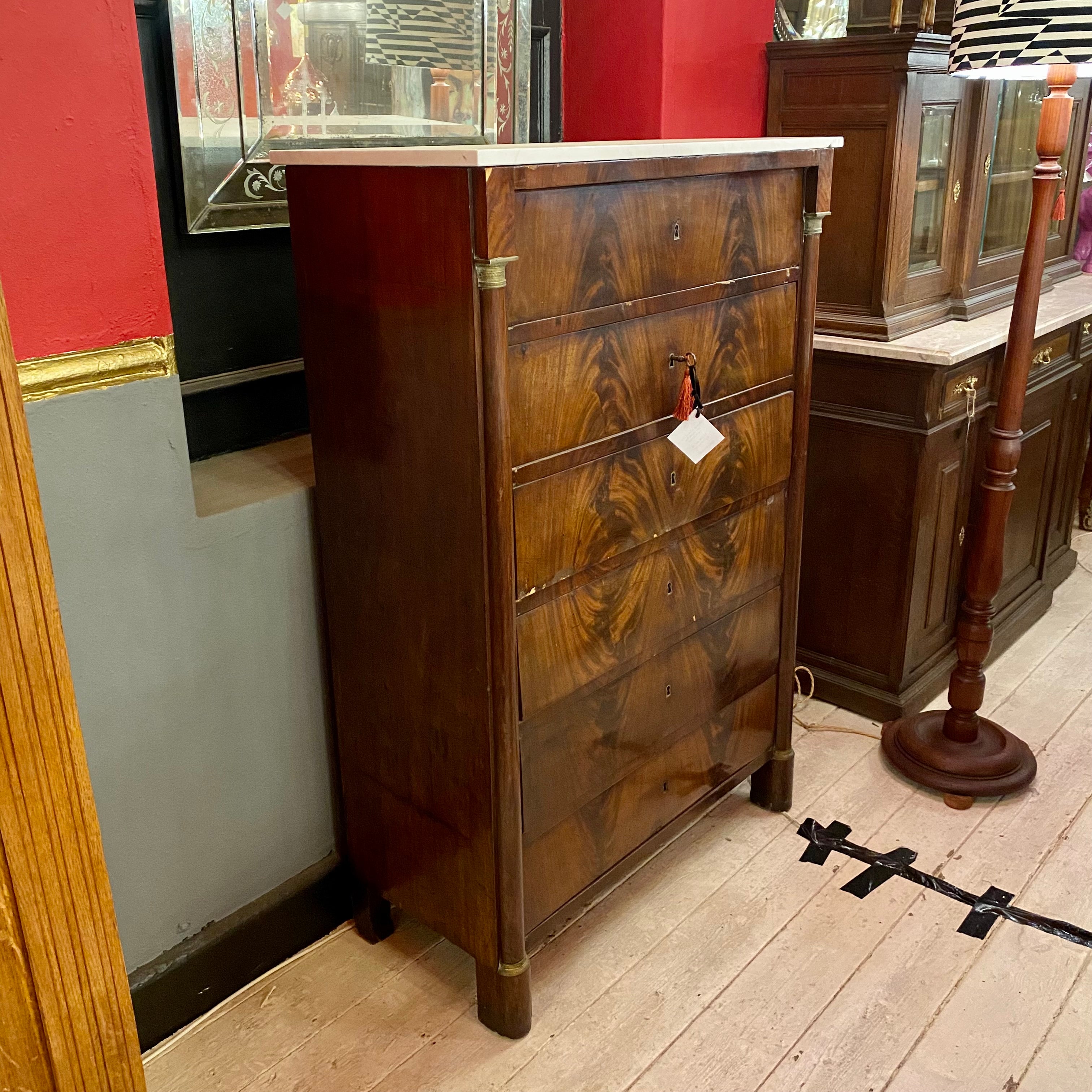 Antique Mahogany Chest of Drawers with White Marble Top