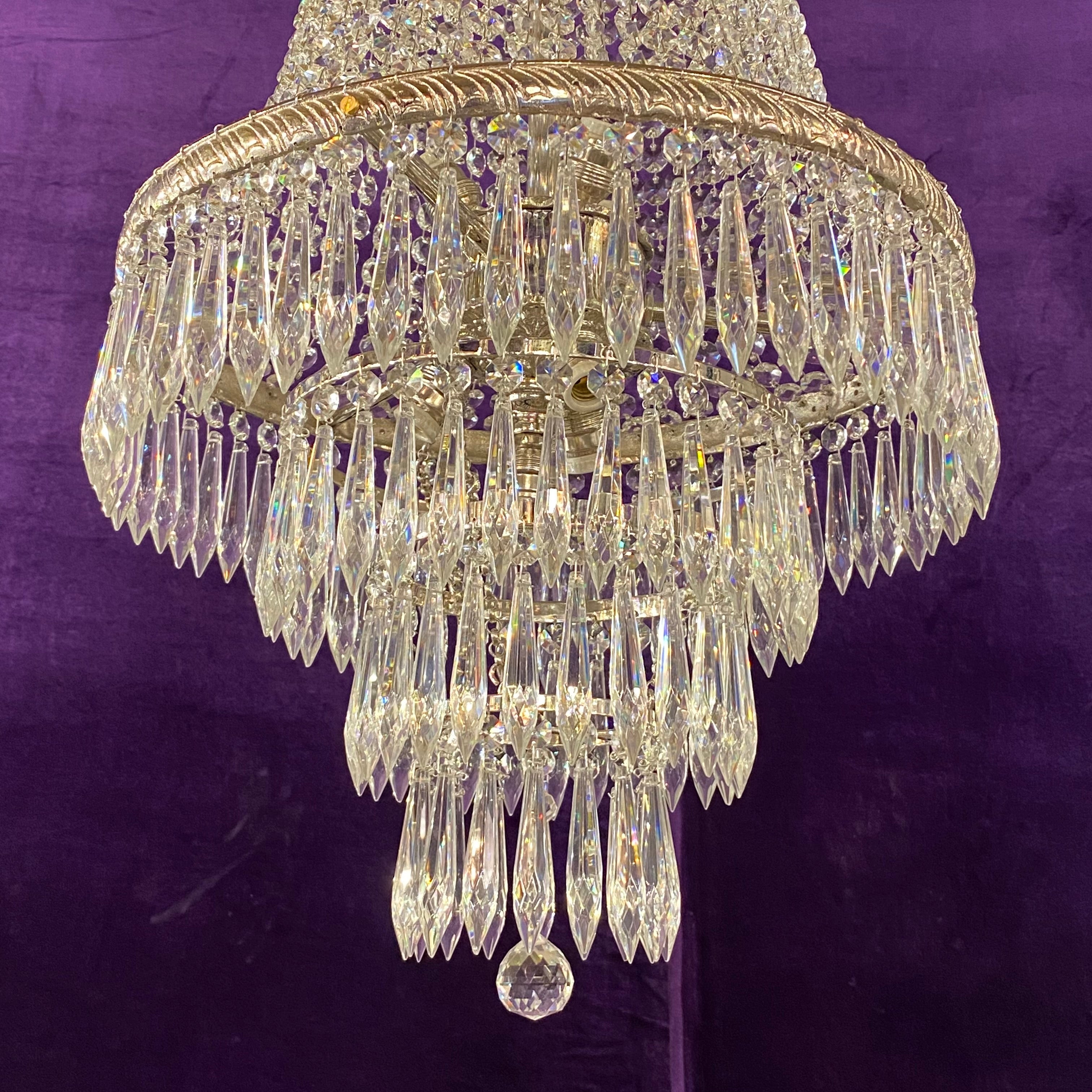 Polished Nickel & Crystal Neoclassical Chandelier