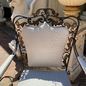 Wrought Iron Armchair with Faux Ostrich Upholstery - SOLD