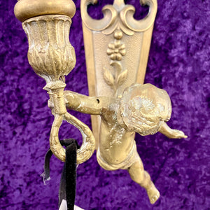 Antique Brass Cherub Wall Light - SOLD