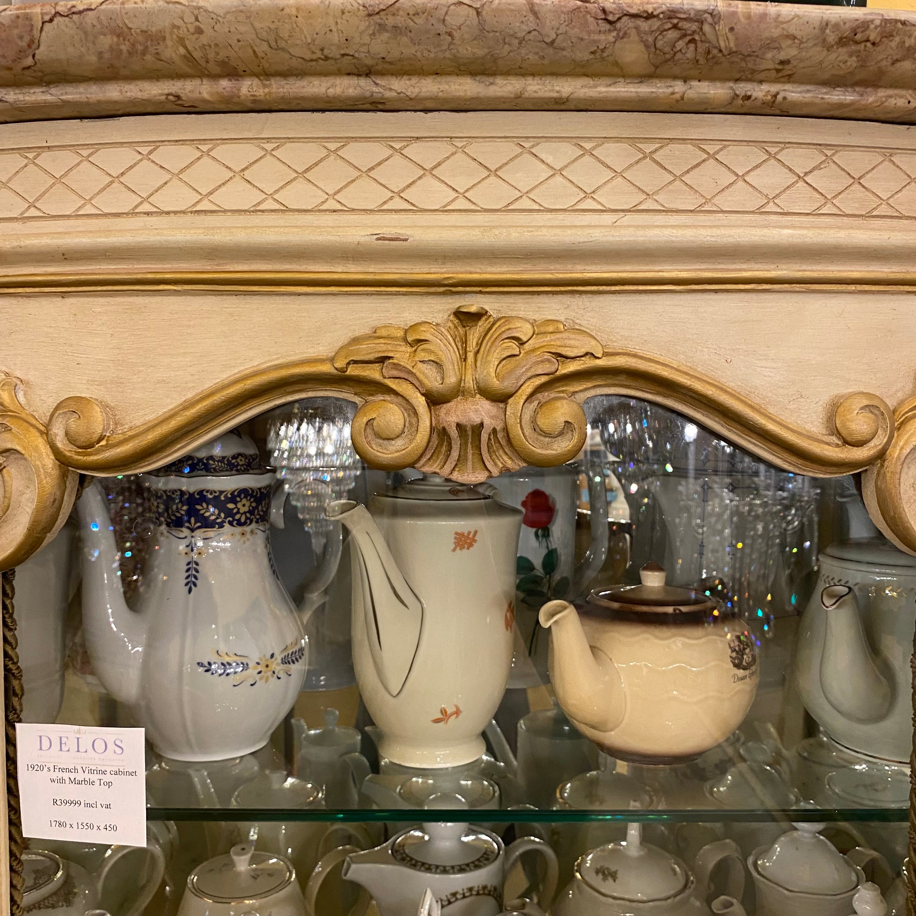 1920's French Vitrine Cabinet with Marble Top - SOLD