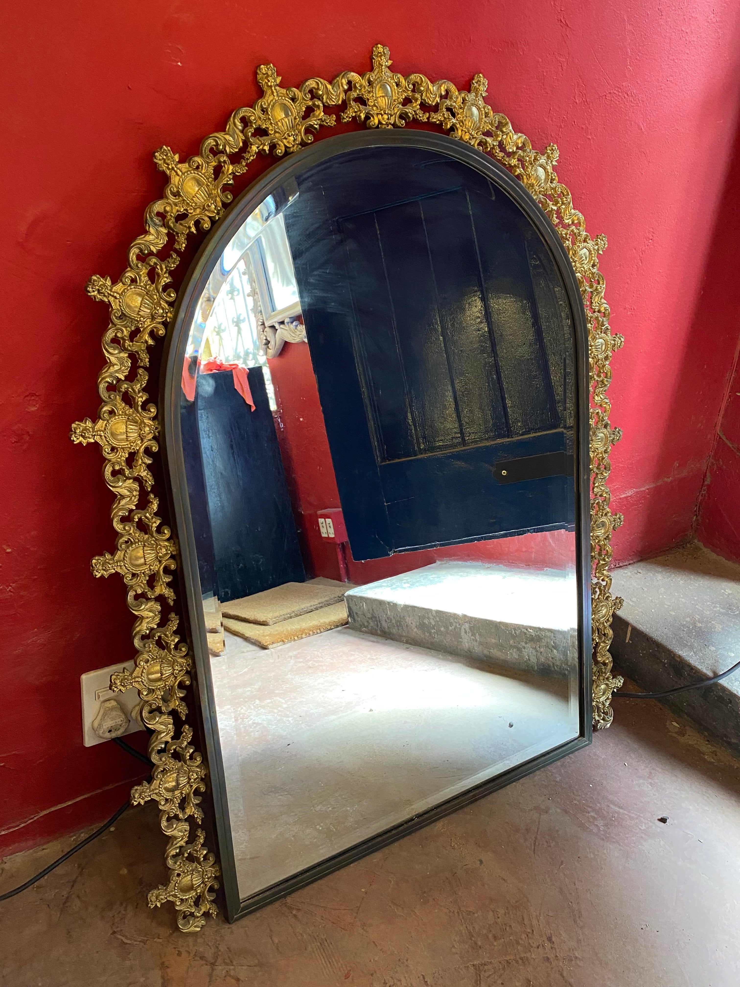 Vintage Cast Brass Mirror with Beveled Glass - SOLD