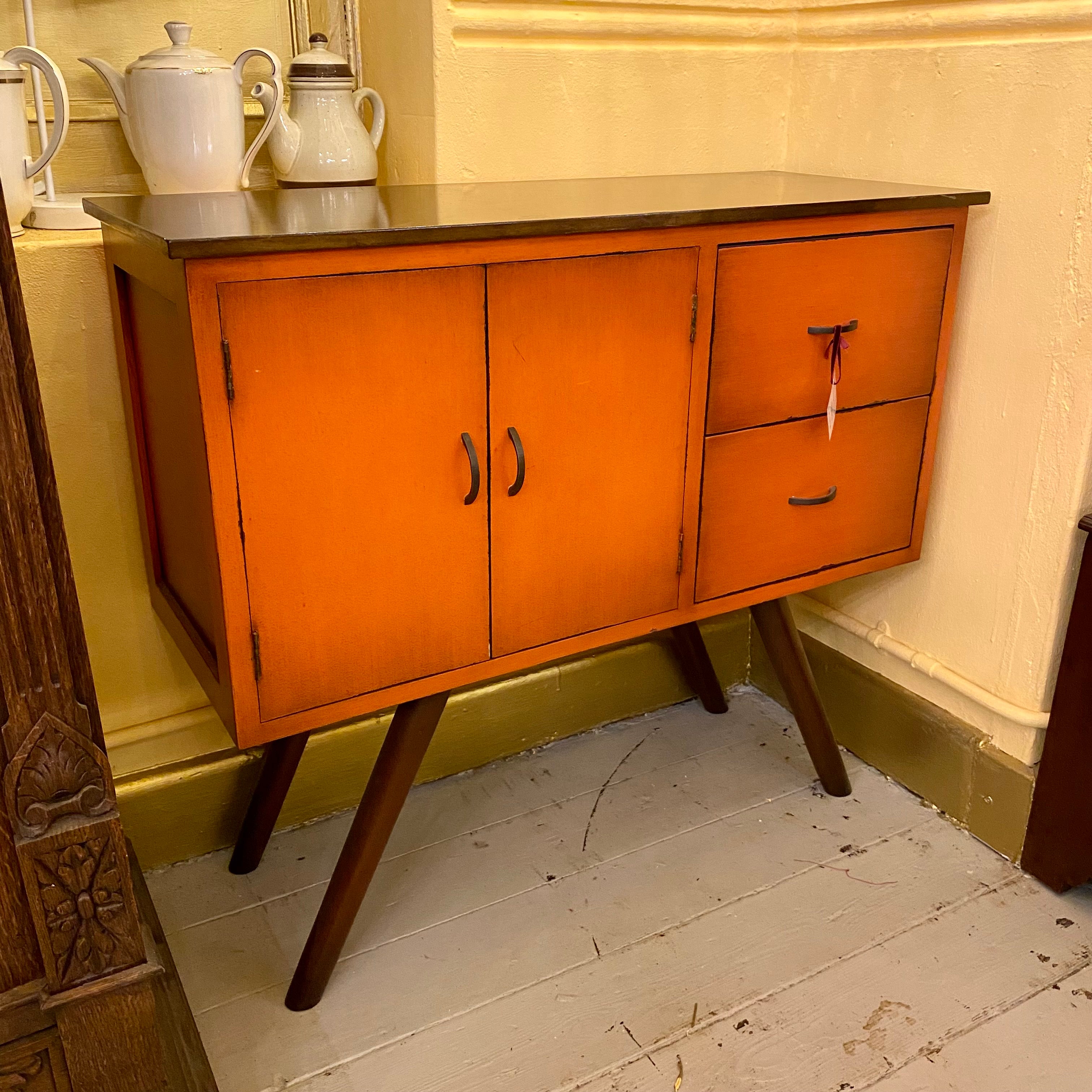 Funky Bright Orange Distressed Mid Century Style Unit