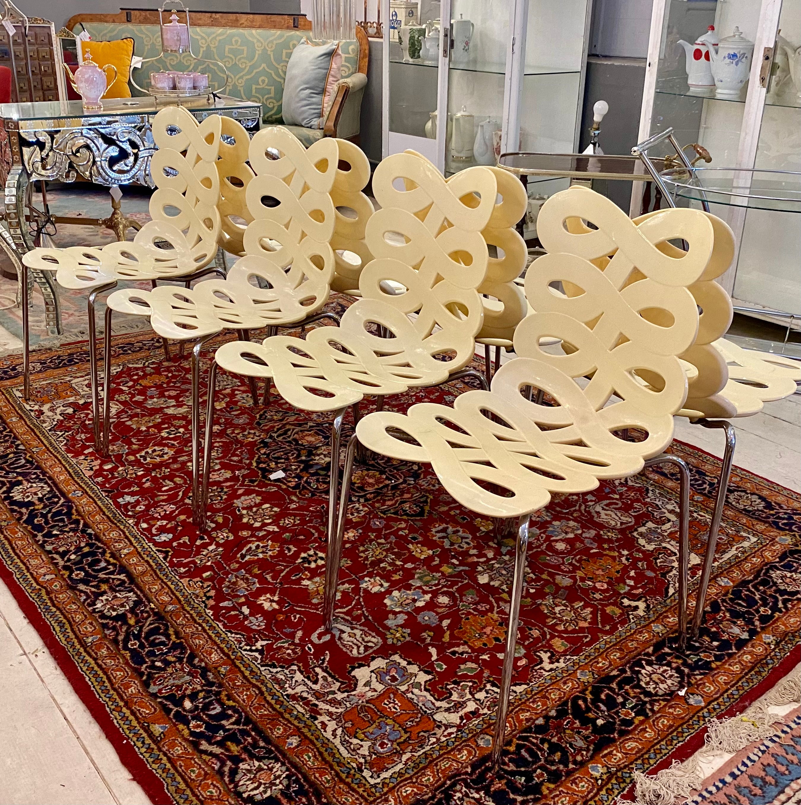 Set of Eight Funky Moulded Plastic & Chrome Dining Chairs