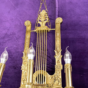 Unusual Heavy Cast Brass Harp Wall Candelabras - SOLD