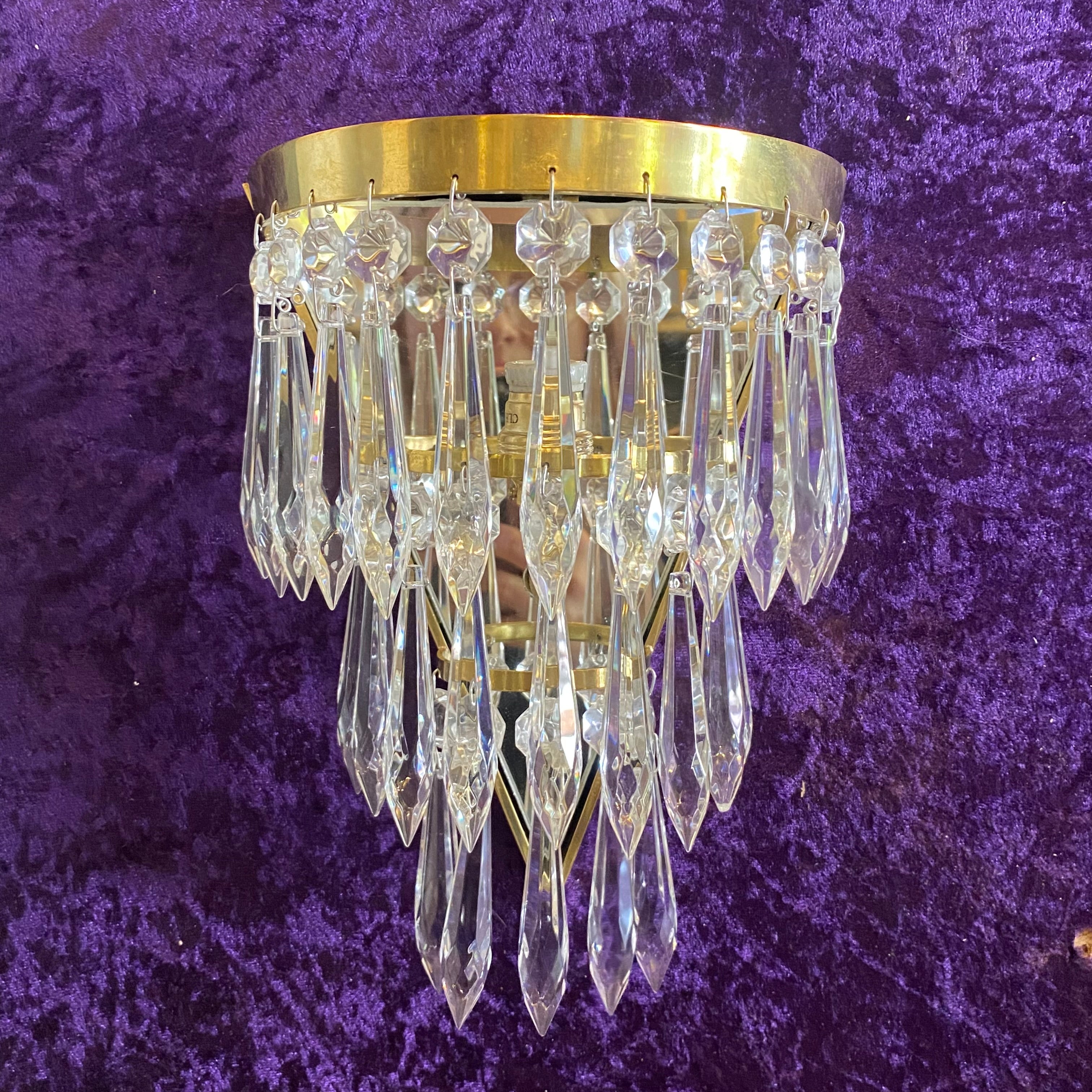 Polished Brass & Crystal Waterfall Sconce - SOLD