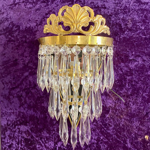 Brass & Crystal Waterfall Sconce with Scallop Detail - SOLD