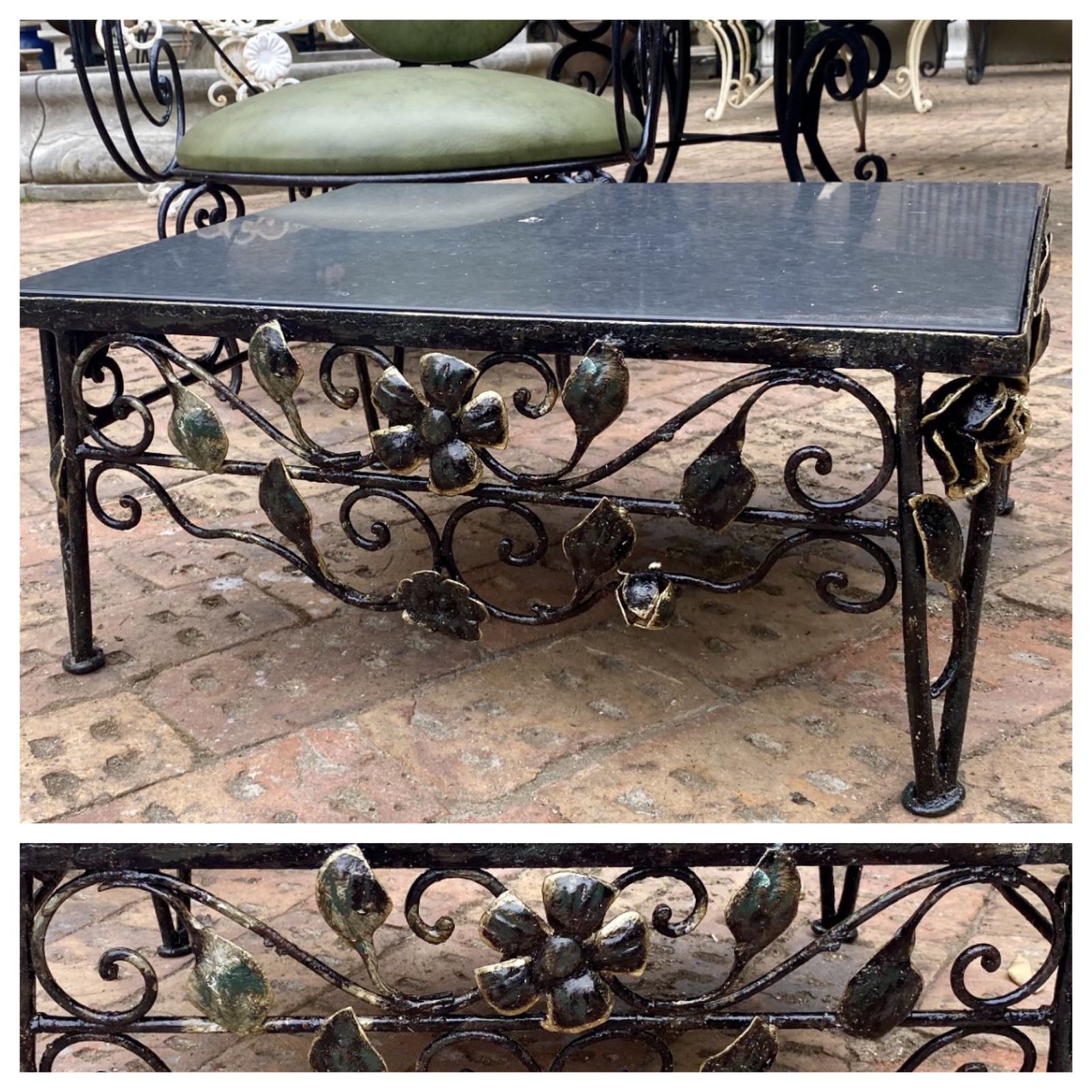 Wrought Iron Coffee Table with Polished Slate Top