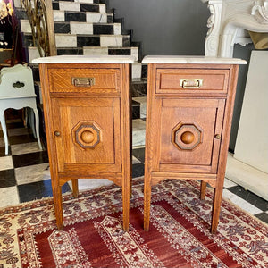 Antique Oak and Marble Bedside Pedestals - SOLD