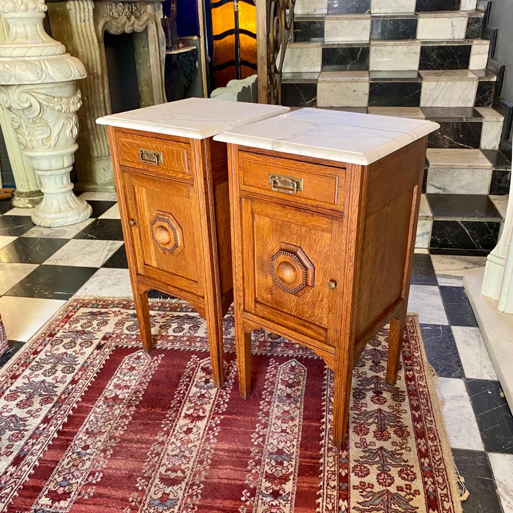 Antique Oak and Marble Bedside Pedestals - SOLD