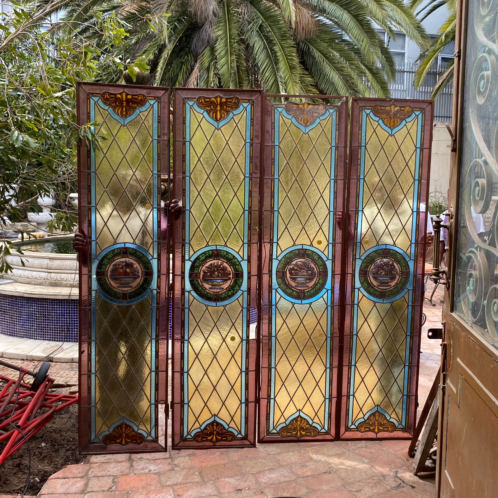 Set of Four Stained Glass Panels