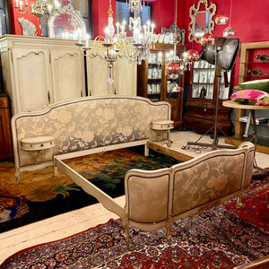 Distressed French Style Queen Bed With Side Tables