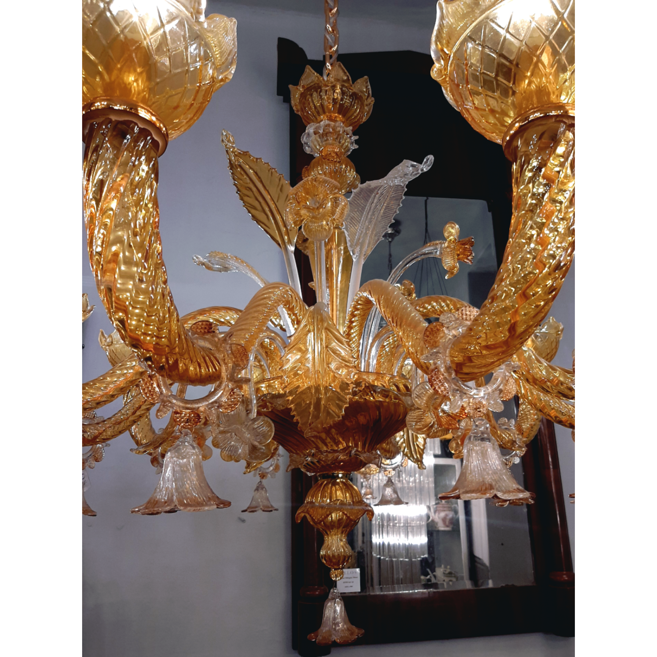 Marigold Coloured Murano Style Glass Chandelier - SOLD