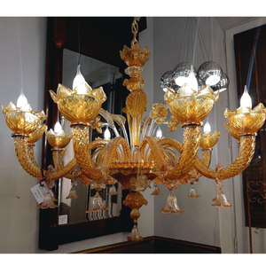 Marigold Coloured Murano Style Glass Chandelier - SOLD