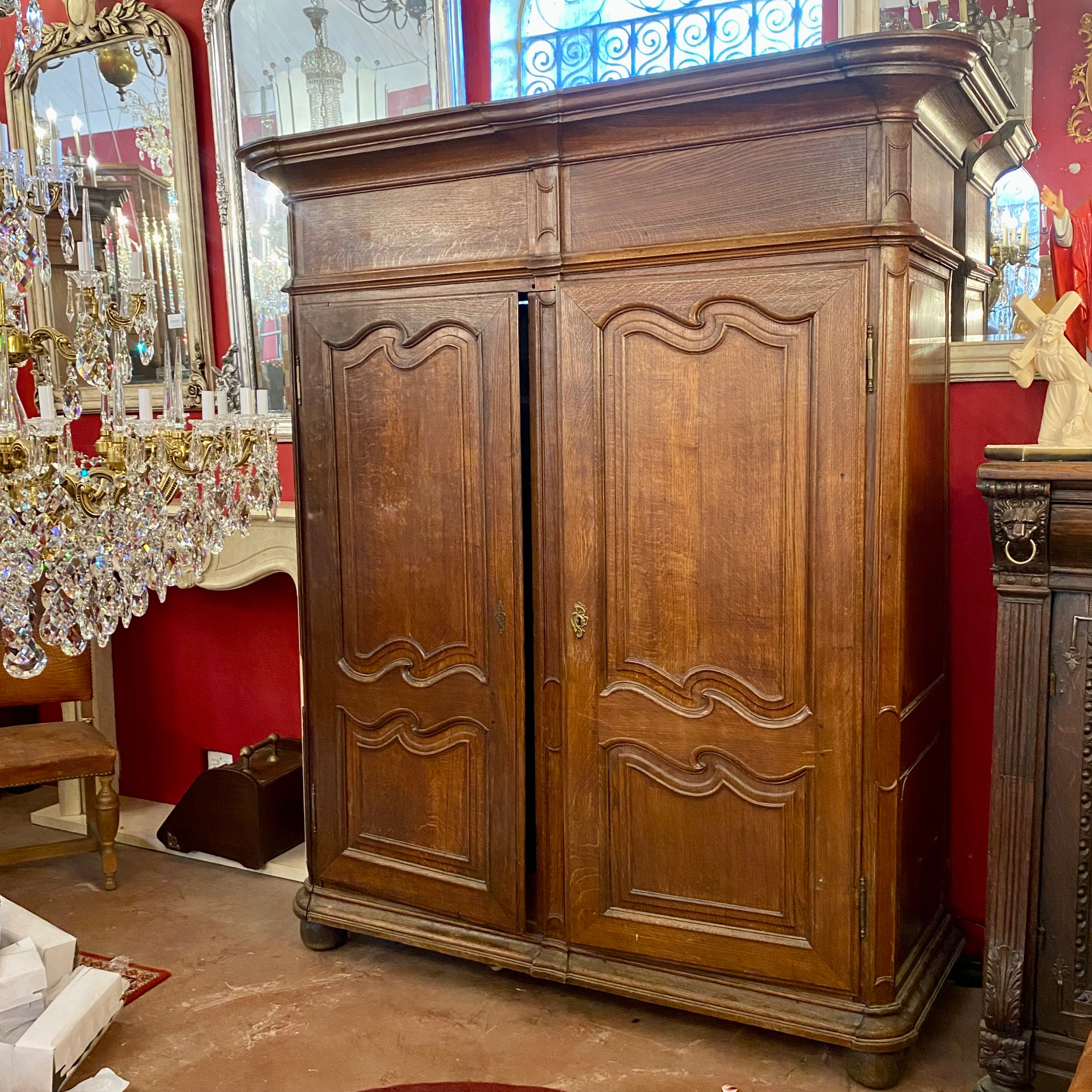 Large Antique Oak Linen Cabinet